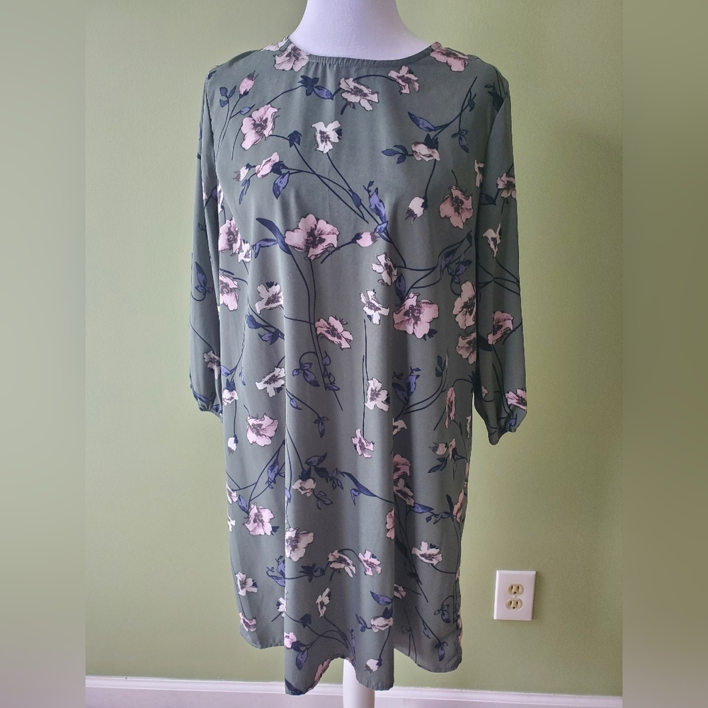 Mia + Tess Olive Green Dress with Flowers